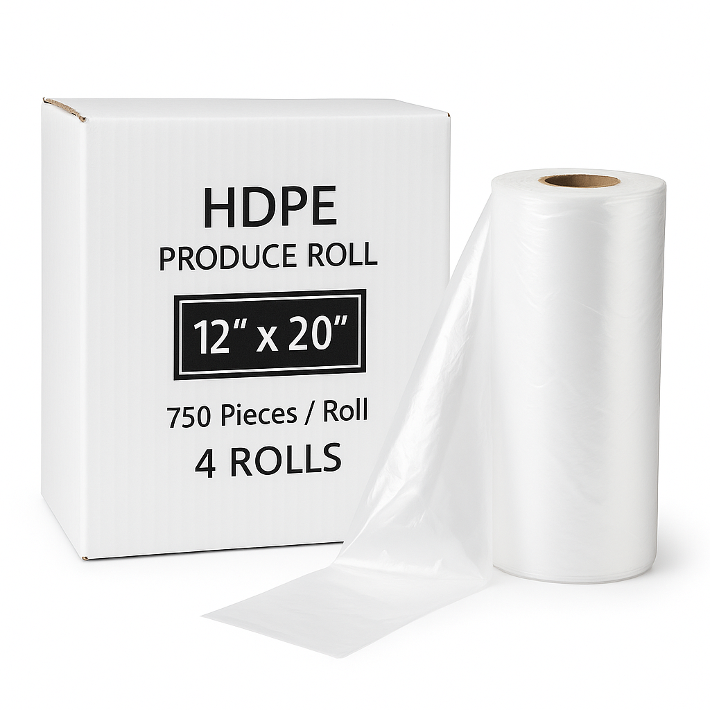 HDPE CLEAR  PRODUCE BAGS, 12 X 20, 750 COUNT PER ROLL (4 ROLLS)