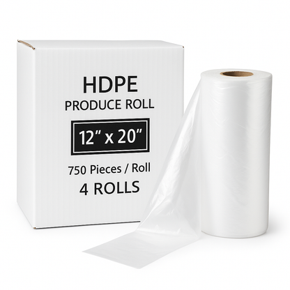 HDPE CLEAR  PRODUCE BAGS, 12 X 20, 750 COUNT PER ROLL (4 ROLLS)