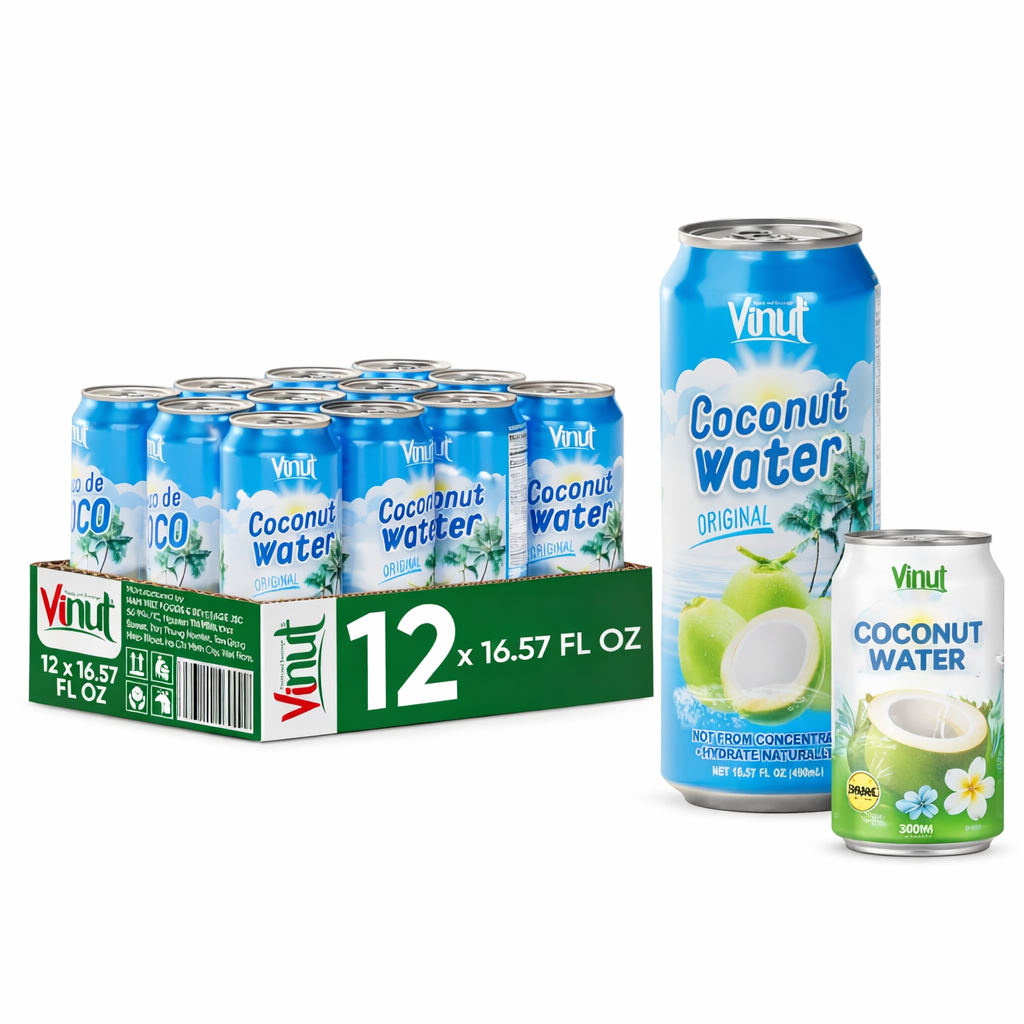 Vinut Original Coconut Water Drink – Natural Hydration, 16.57 Fl Oz Cans – 12 Pack