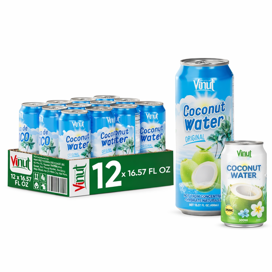 Vinut Original Coconut Water Drink – Natural Hydration, 16.57 Fl Oz Cans – 12 Pack