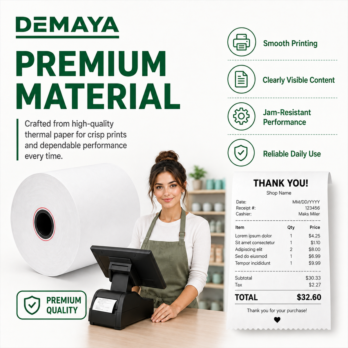 DEMAYA 3 1/8" x 230' BPA-Free Thermal Receipt Paper Rolls – 50 Rolls/Case