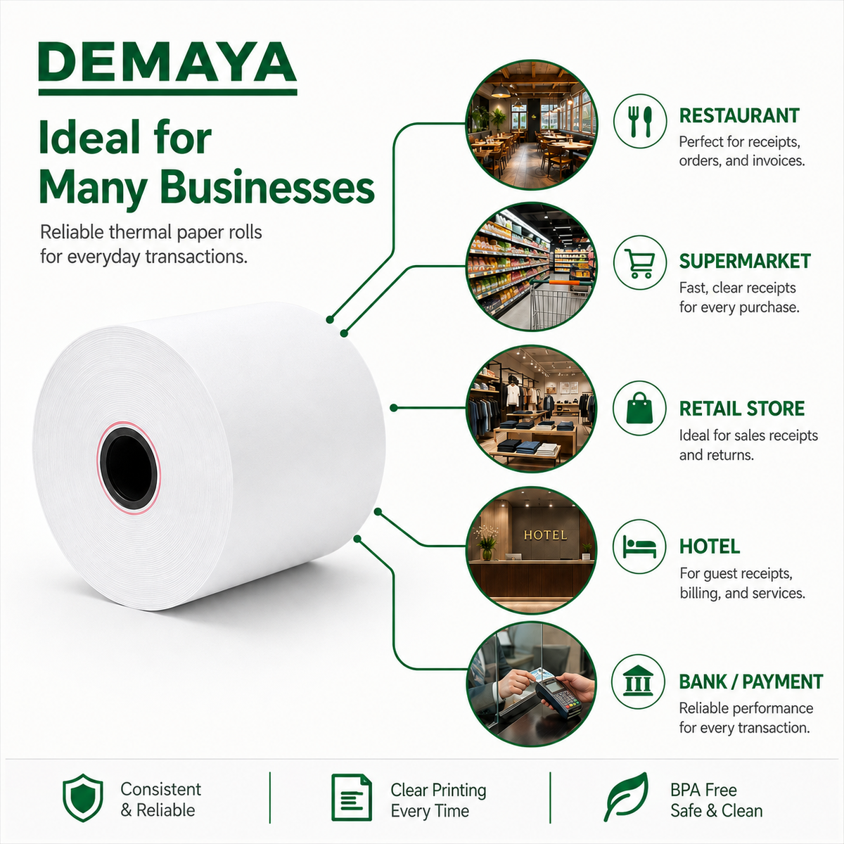 DEMAYA 3 1/8" x 230' BPA-Free Thermal Receipt Paper Rolls – 50 Rolls/Case