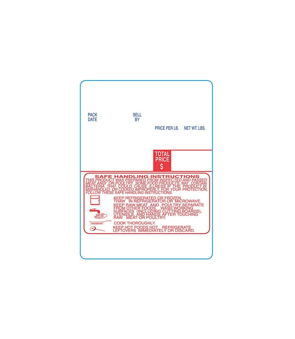 MEAT LABELS, RED & BLUE, 580 LABLES / PER ROLL, 12 ROLLS (6,960 TOTAL)
