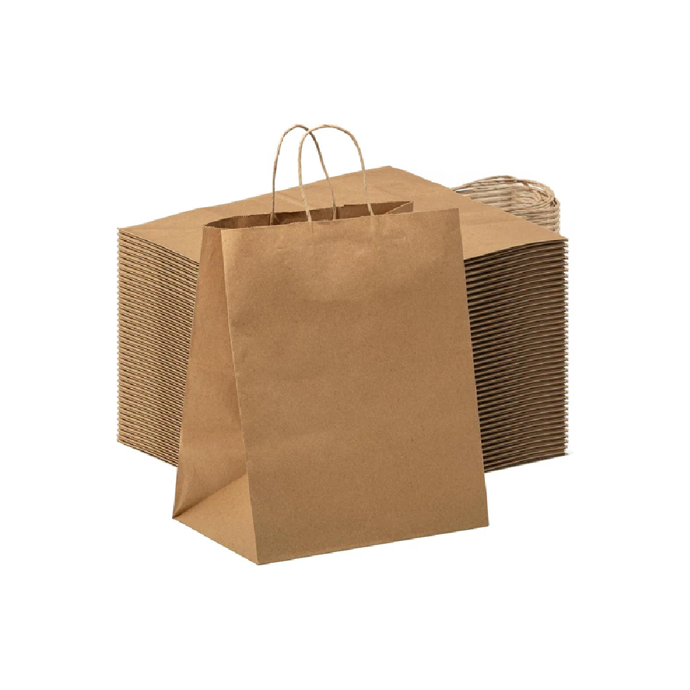 BROWN KRAFT PAPER BAGS – WITH TWISTED HANDLES – 10 X 7 X 12 INCH – 250 COUNT