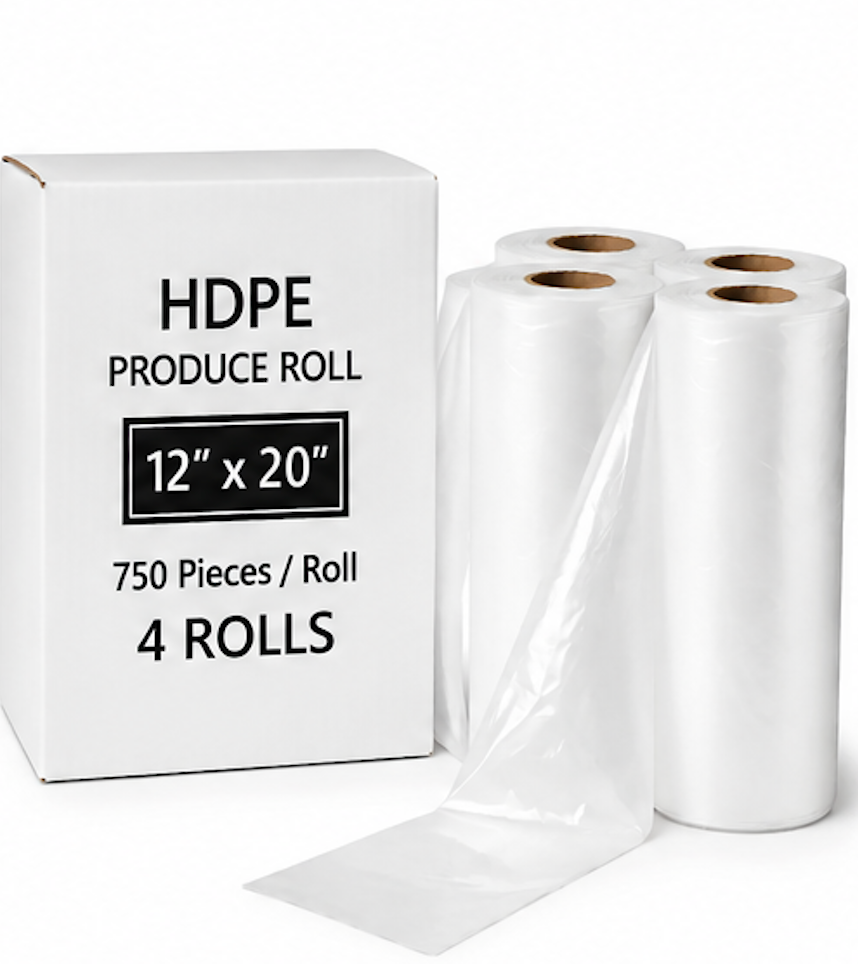 DEMAYA HDPE Clear Produce Bags, 12" x 20" – Heavy-Duty Disposable Food & Grocery Storage Bags