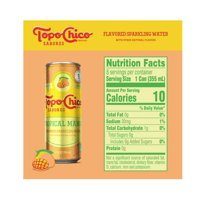 Topo Chico Sabores Tropical Mango Sparkling Water – 12 Fl Oz Cans – 8 Pack