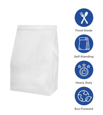 DEMAYA Paper Lunch Bags White, Versatile Paper Lunch Bags for Food, Take Out or Retail Shopping - Sturdy, Self-Standing, 500 Count