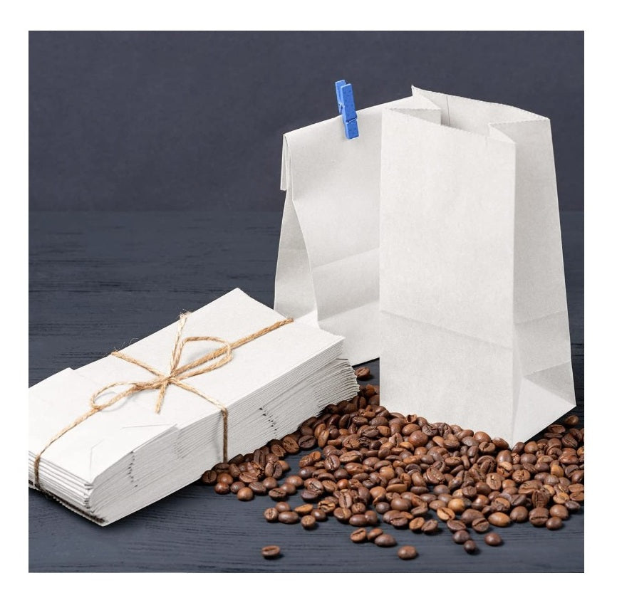 DEMAYA Paper Lunch Bags White, Versatile Paper Lunch Bags for Food, Take Out or Retail Shopping - Sturdy, Self-Standing, 500 Count