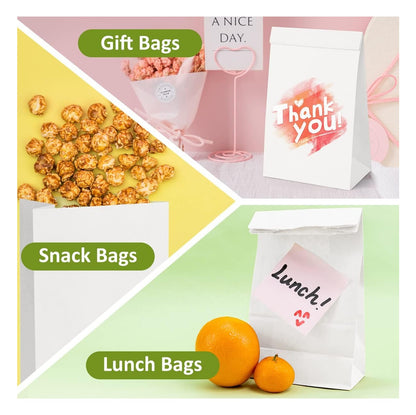 DEMAYA Paper Lunch Bags White, Versatile Paper Lunch Bags for Food, Take Out or Retail Shopping - Sturdy, Self-Standing, 500 Count