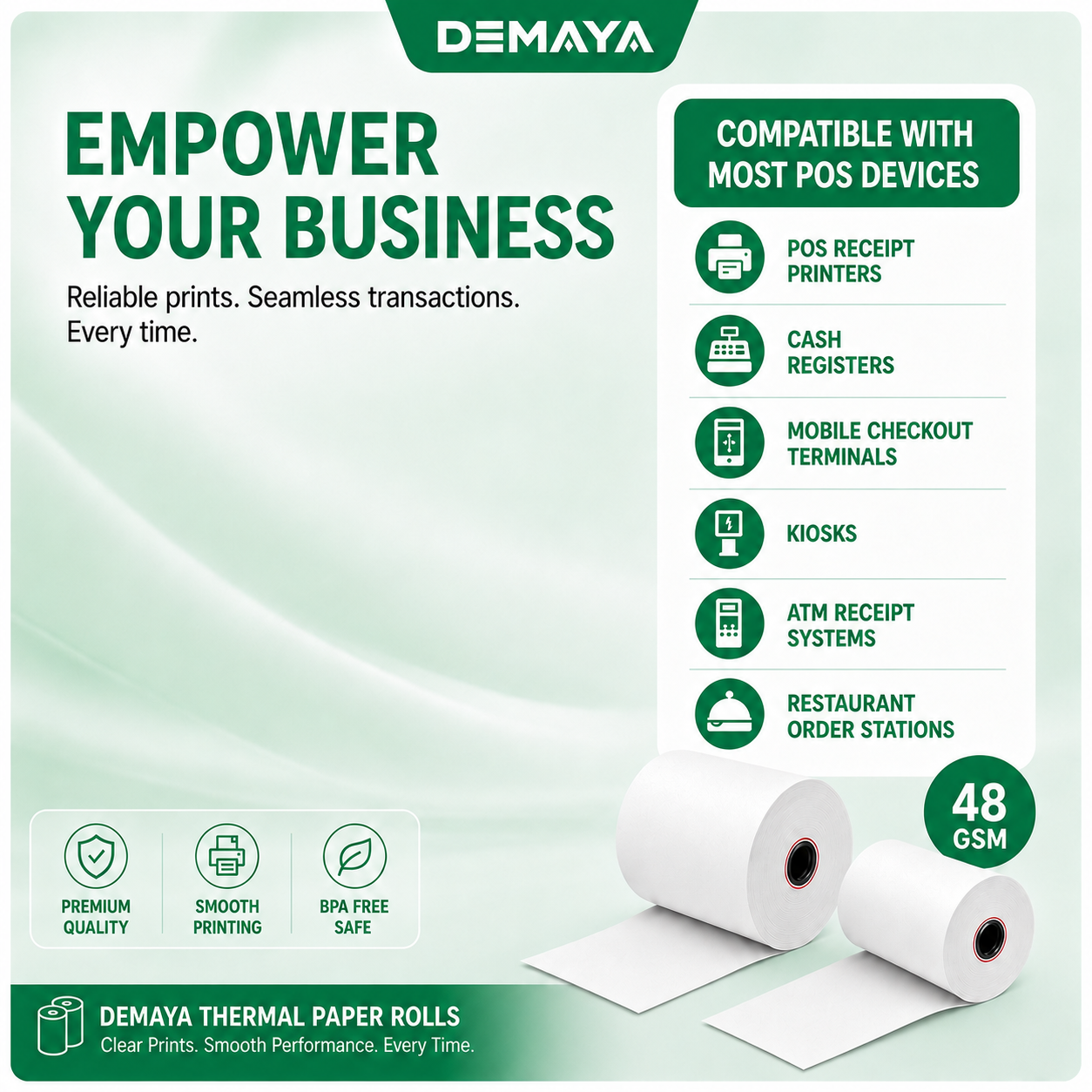 DEMAYA Packaging 3 1/8" x 230' BPA-Free Thermal Paper Rolls – 50 Rolls/Case