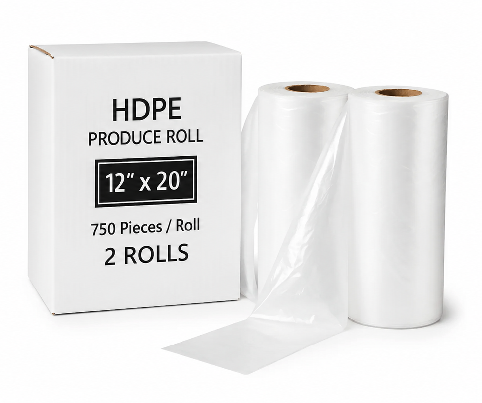 DEMAYA HDPE Clear Produce Bags, 12" x 20" – Heavy-Duty Disposable Food & Grocery Storage Bags