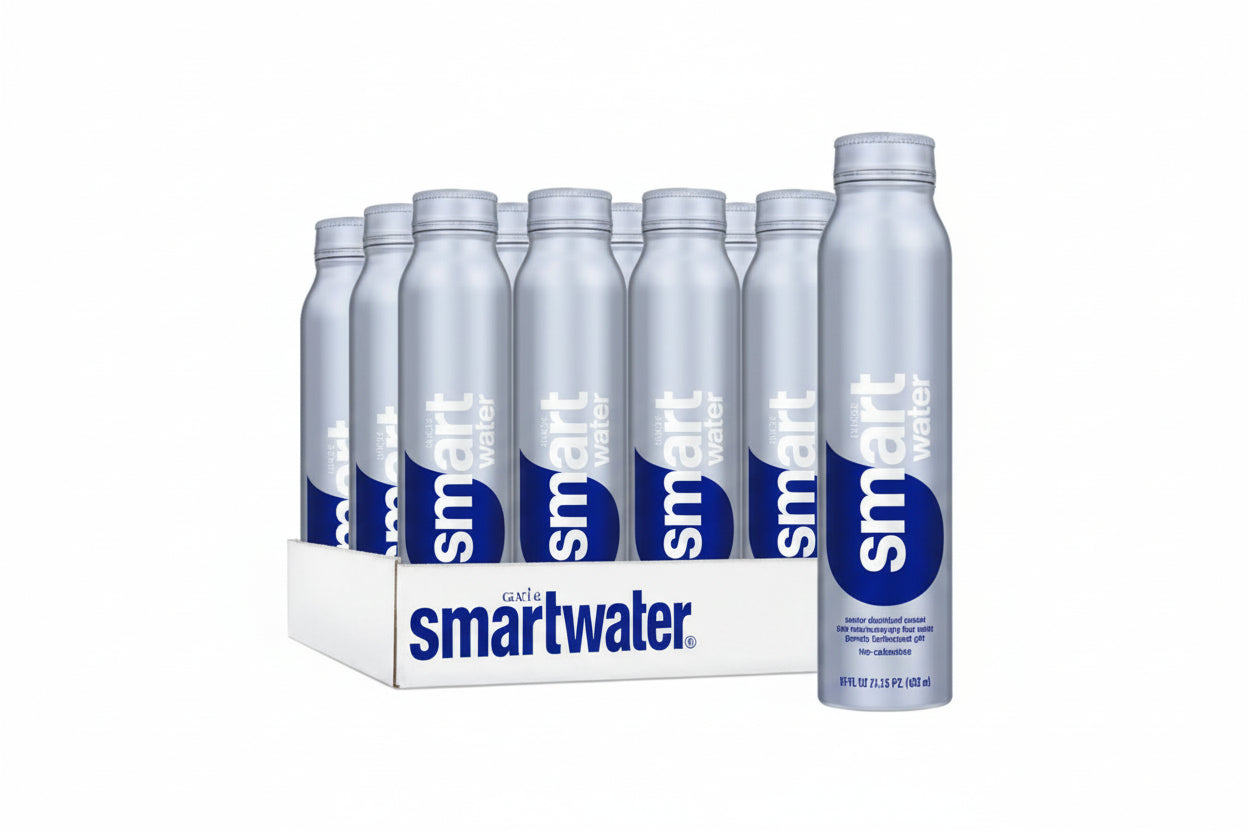 Multiple bottles of smartwater on a white background