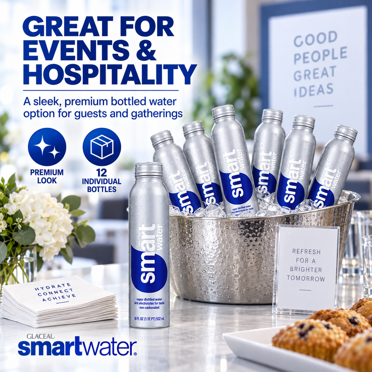 Glaceau smartwater Premium Vapor-Distilled Water, 18 fl oz Aluminum Bottles, 12 Individual Bottles